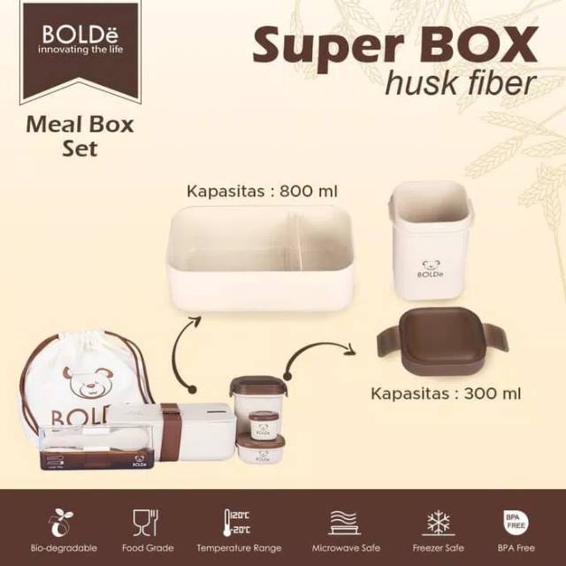 Lunch Box BOLDe Husk Fiber 6 Pcs - Kotak Makan - Meal Box