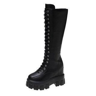 knee high black boots platform