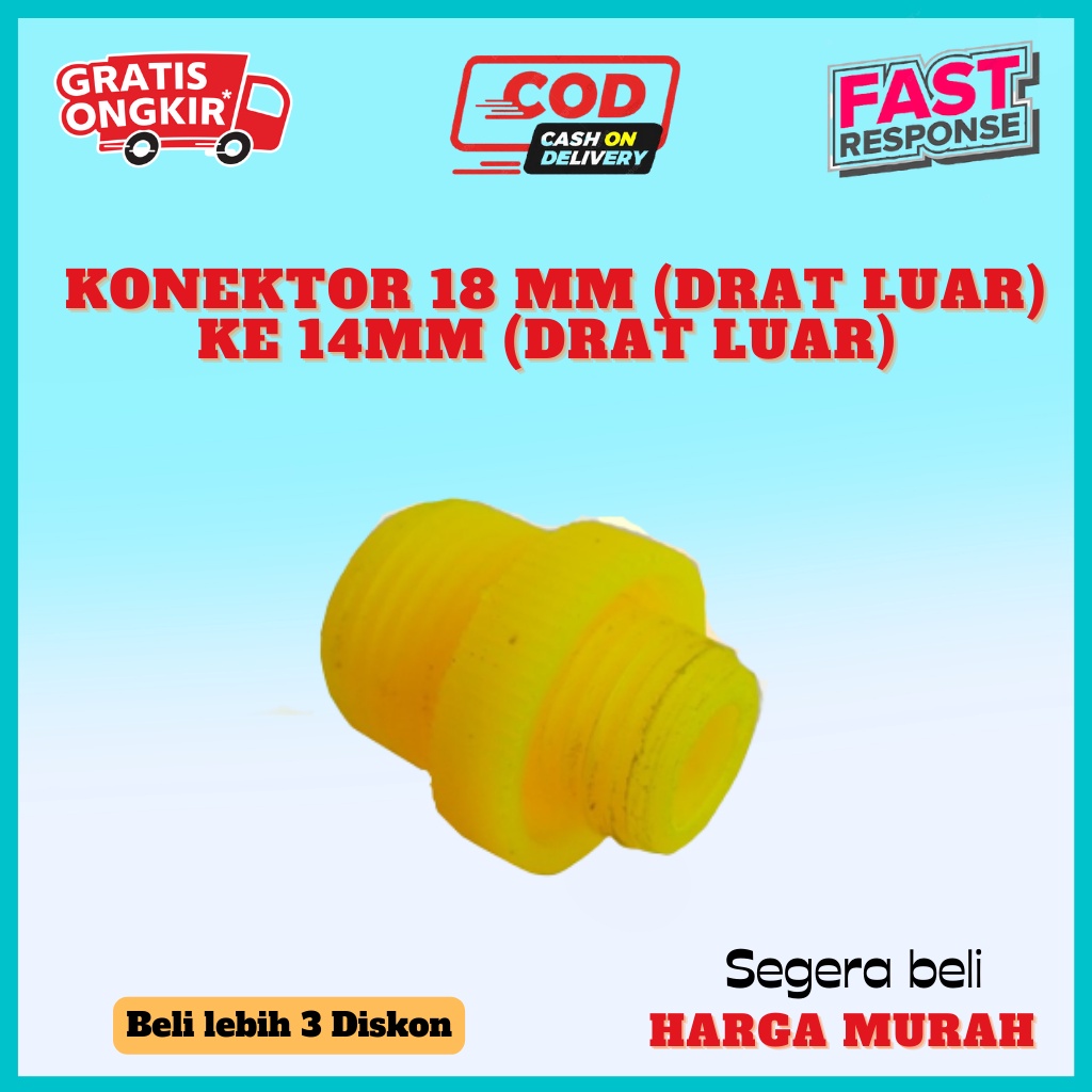 SOKET KONEKTOR 18 MM (DRAT LUAR) KE 14MM (DRAT LUAR)