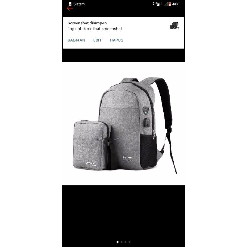 Ransel FREE Tas Selempang / Slempang Joy Start Anti Air & USB Charger Earphone Hole
