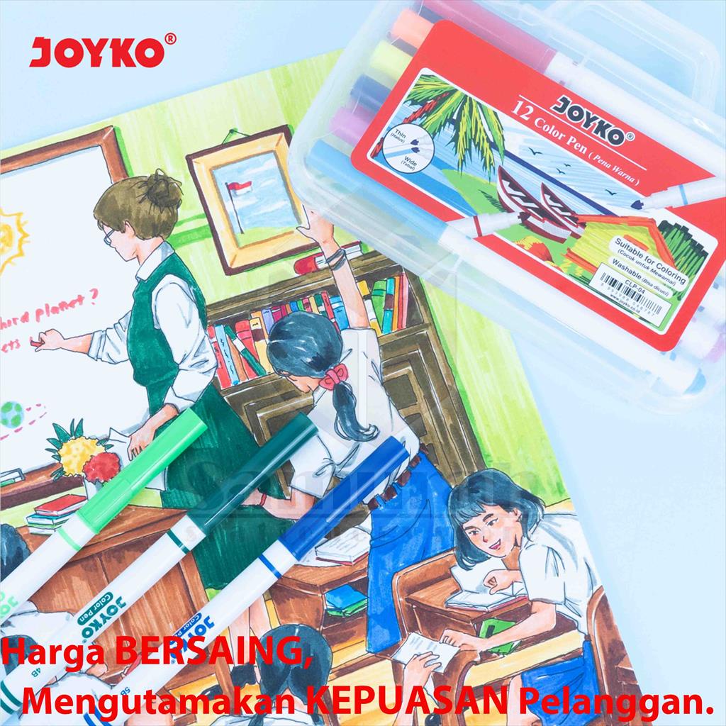 Spidol Set Joyko 12 Warna CLP 04 Bis Di cuci/ Color Pen CLP-04 Hard Case 12 Colors Washable - For Coloring