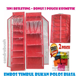 3in1 Rak  gantung  resleting  BONUS 2 POUCH KOSMETIK  Shopee 