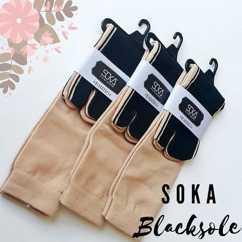 Kaos Kaki SOKA Brown Black Sole | Jempol Basic Polos Telapak Hitam | Soka Blacksole