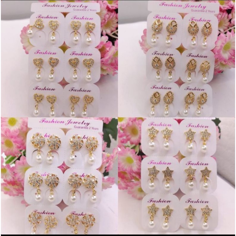 Grosir 1 Lusin anting jepit mutiara dewasa xp gold, model random, ATG03.