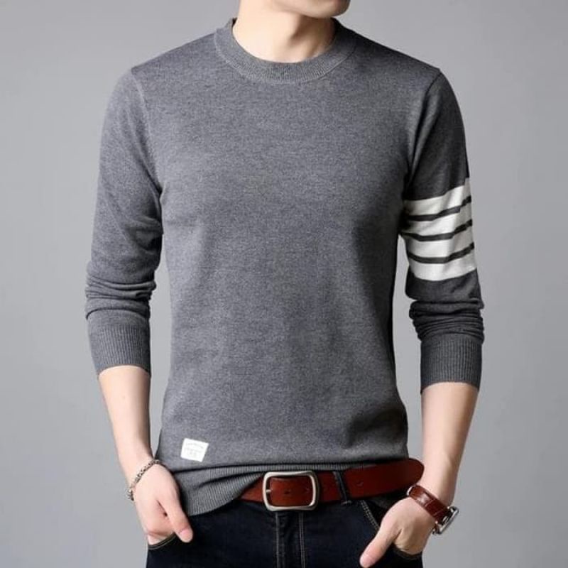 Sweater Rajut Pria Strip Lengan