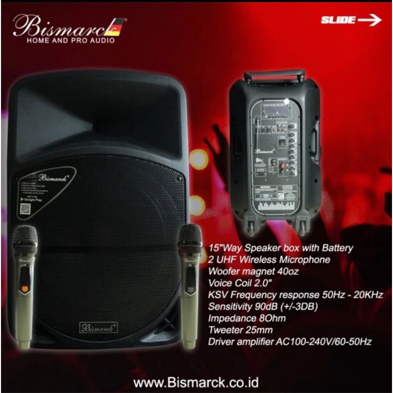 Speaker Aktif Portable Bismarck 15inch BSX 12S15 like bt 3h 1515bwr