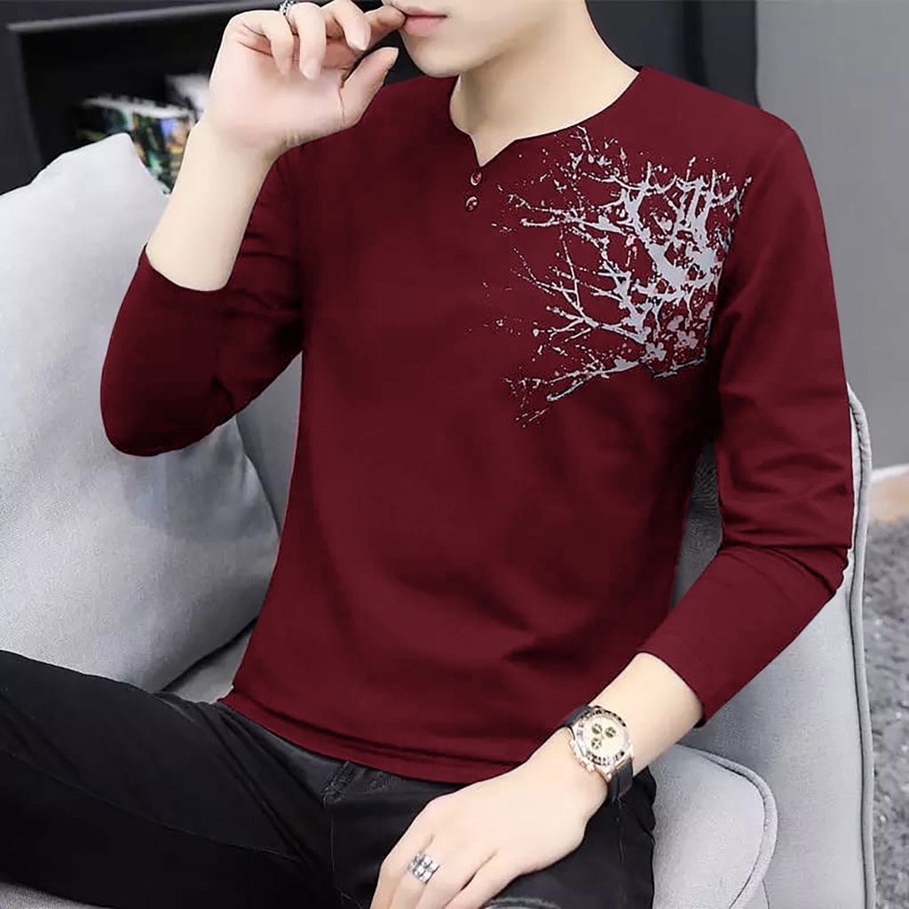 TERBARU Baju Kaos Pria Casual lengan panjang Baju Newton Vneck