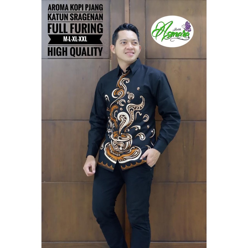 Batik Solo AROMA KOPI PANJANG Kemeja Pria Katun Halus Sragenan Full Furing