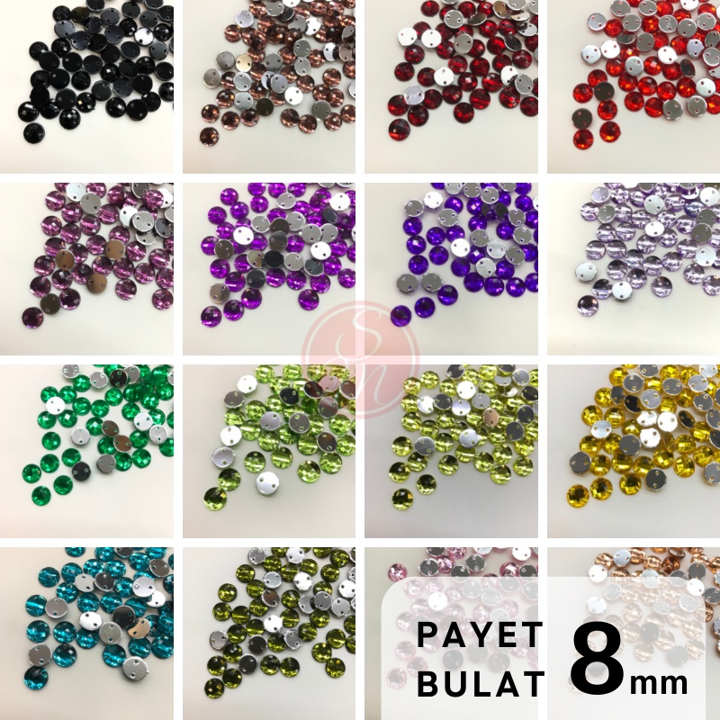 [PAYET BULAT] Ukuran 8mm Manik Kristal Jahit Mote Beads Borci Resin | Harga Ecer Per 1 Pcs / Buah