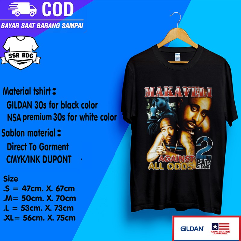 Kaos 2pac rap tee vintage baju band musik distro pria wanita unisex bandung luar negri gildan 30s