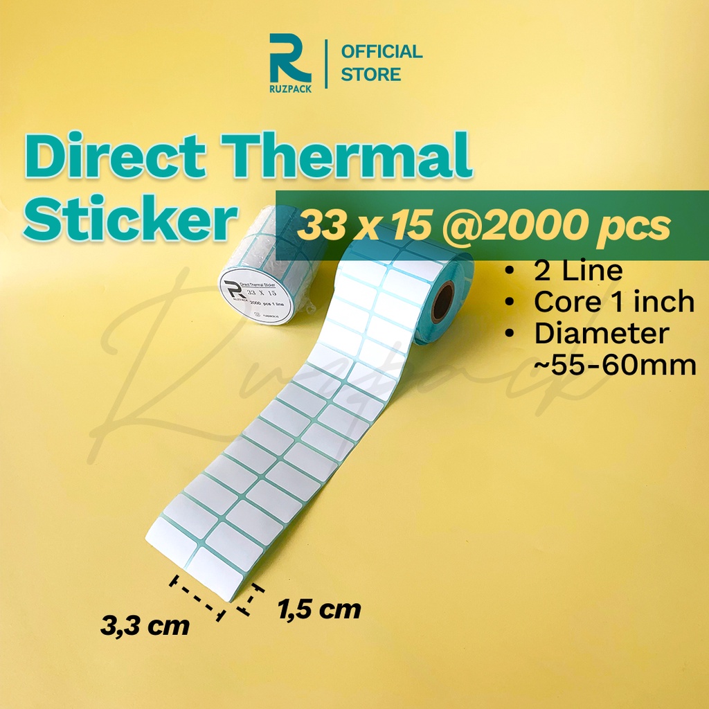 Direct Thermal Sticker [33x15 MM] Stiker Resi Pengiriman Label Barcode Thermal 2 LINE 2000 PCS