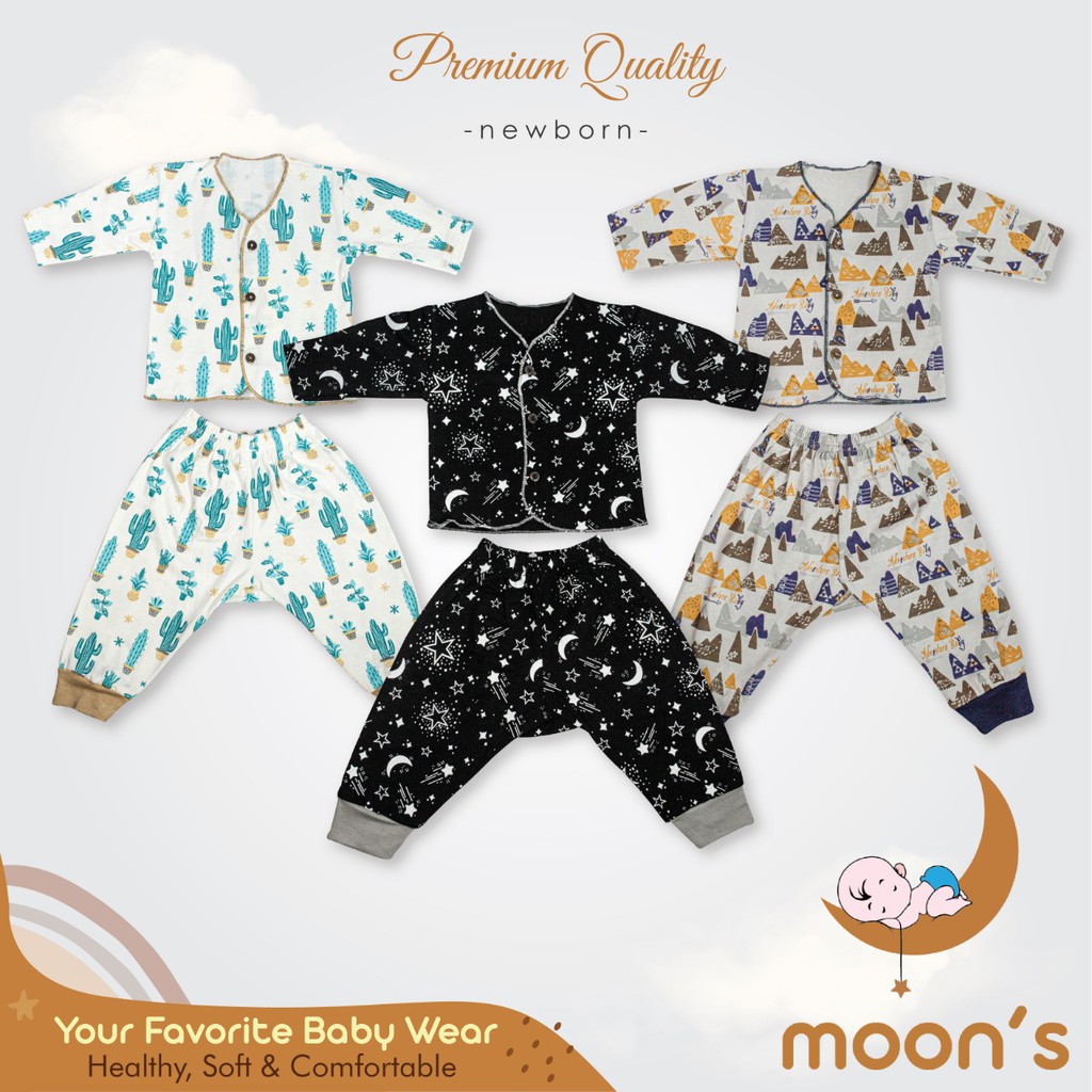 NEWBORN MOONS  STELAN PENDEK PREMIUM BABYMOON STELAN BAJU BARU LAHIR BAJU BAYI BAJU PANJANG KUTUNG n