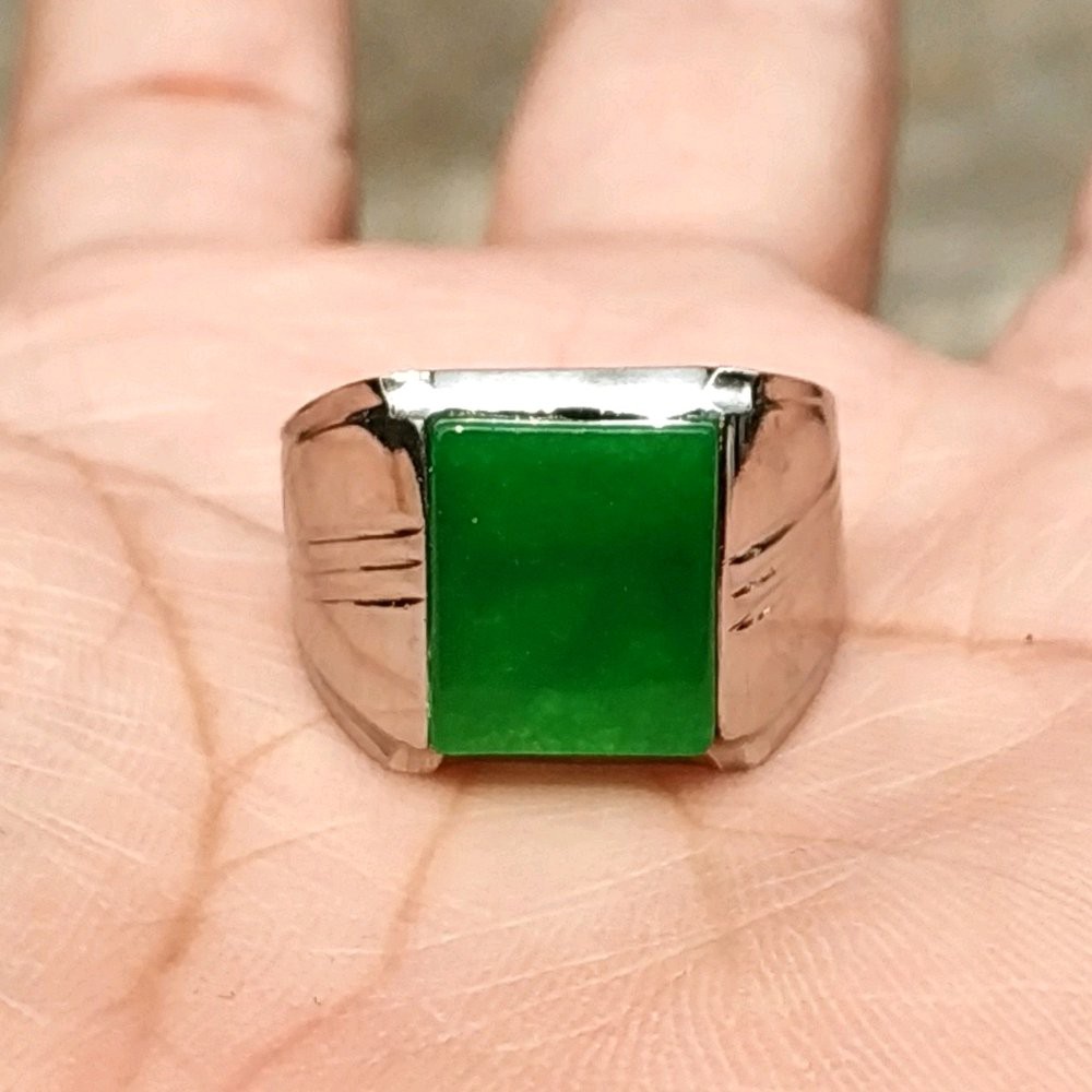 CINCIN BATU AKIK NATURAL GIOK HIJAU OCTAGON KANTORAN MAKIN BERGAYA