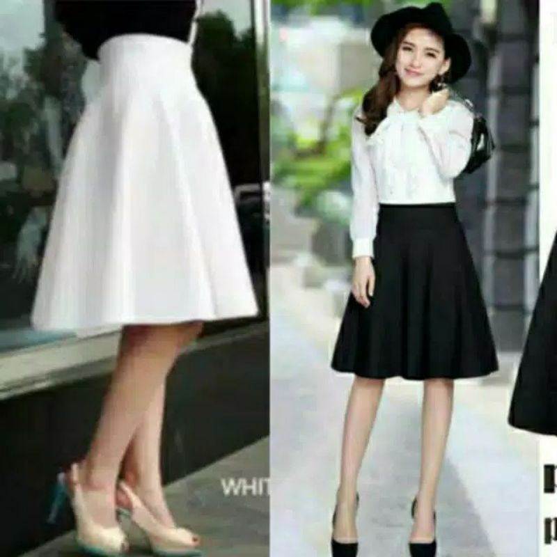 Rok Pendek Polos Midi Flare Skirt//Rok Pendek Bahan scuba Premium//Rok payung
