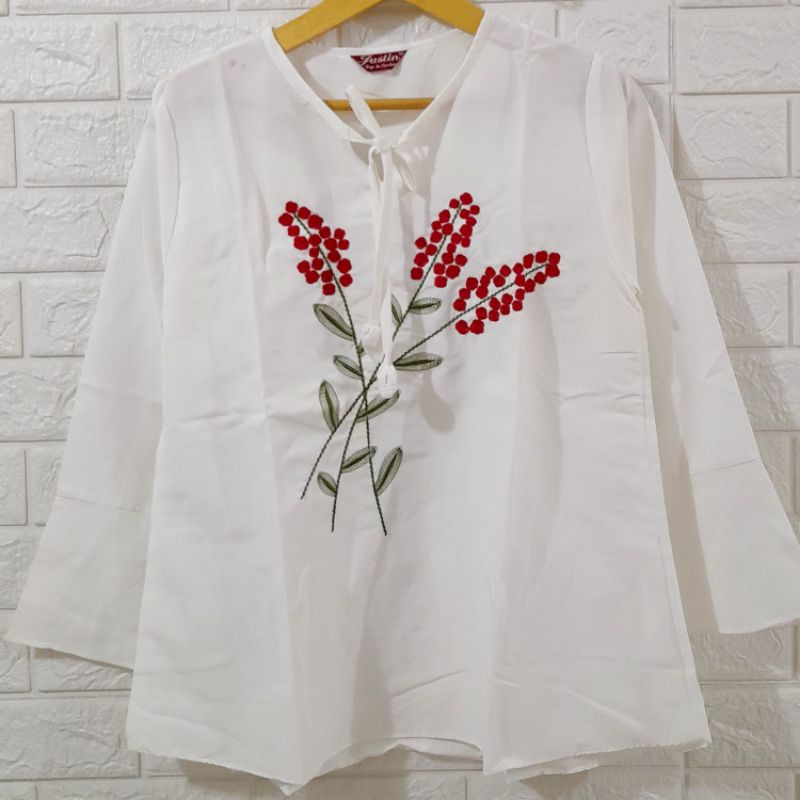 BLOUSE WANITA BORDIRAN PUTIH
