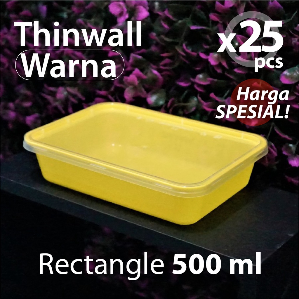 Paket 25 pcs - Thinwall Persegi Panjang - 500 ml - Warna Kuning