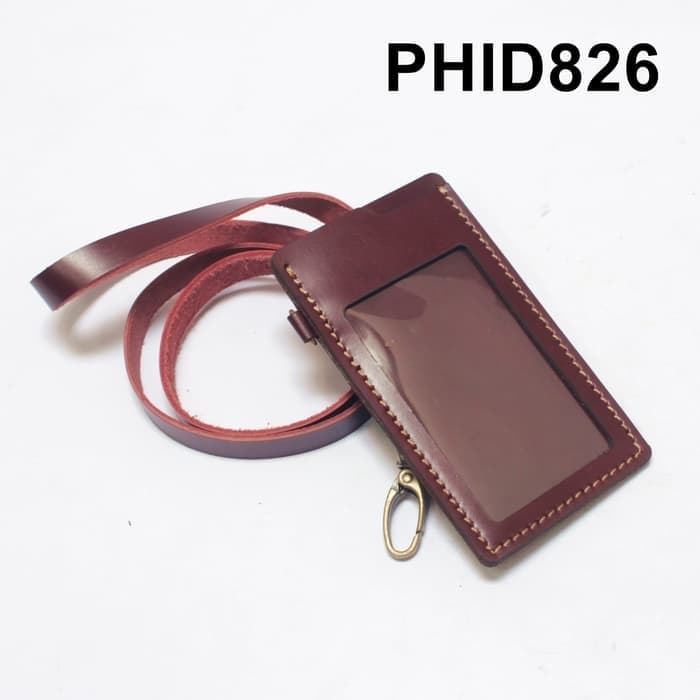 

Gantungan dompet ID card kulit asli marun PHID826 tali id card holder