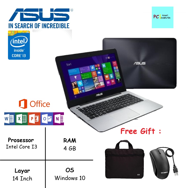 TERMURAH LAPTOP ASUS X455L I3 RAM 4GB WINDOWS 10 &quot;FREE TAS/MOUSE&quot;