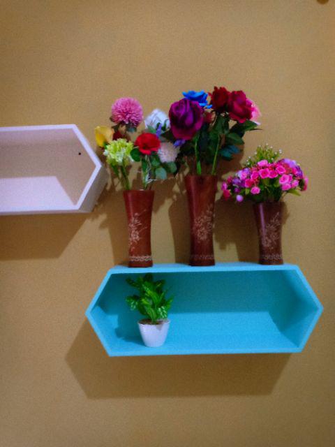Vas Bunga Kayu Jati Motif Cukit Bunga, Set 3 Pcs.