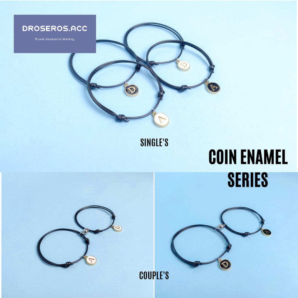 COD Gelang Couple Magnet Inisial Liontin Charm Huruf Enamel Epoxy Warna Hitam Gelang Inisial Nama Ma