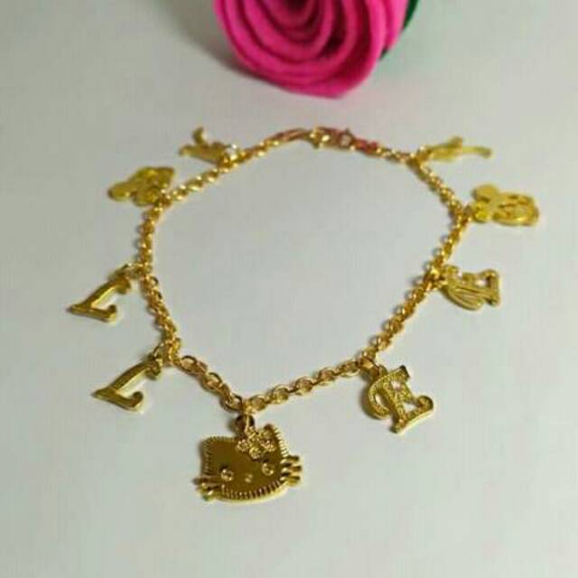 Gelang nama lapis emas rantai anak