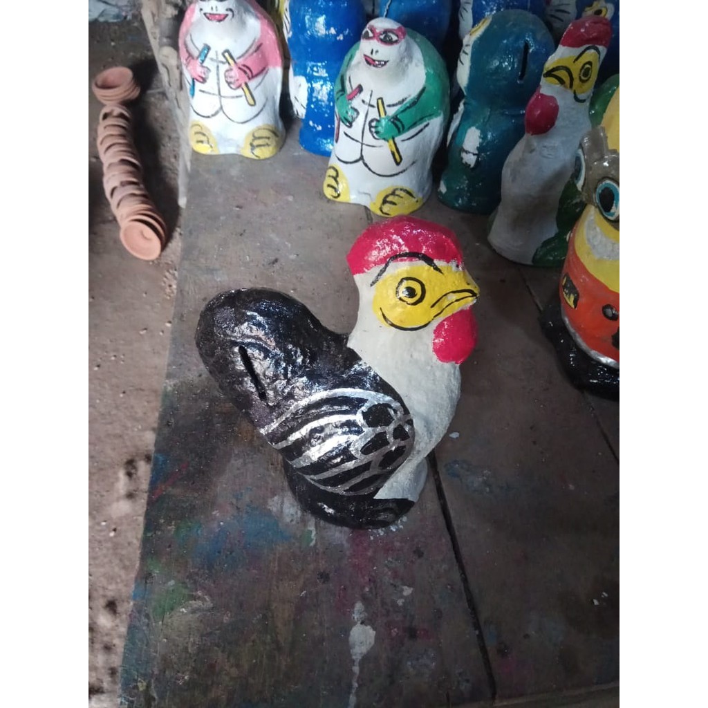 mainan anak celengan tanah liat ayam jago