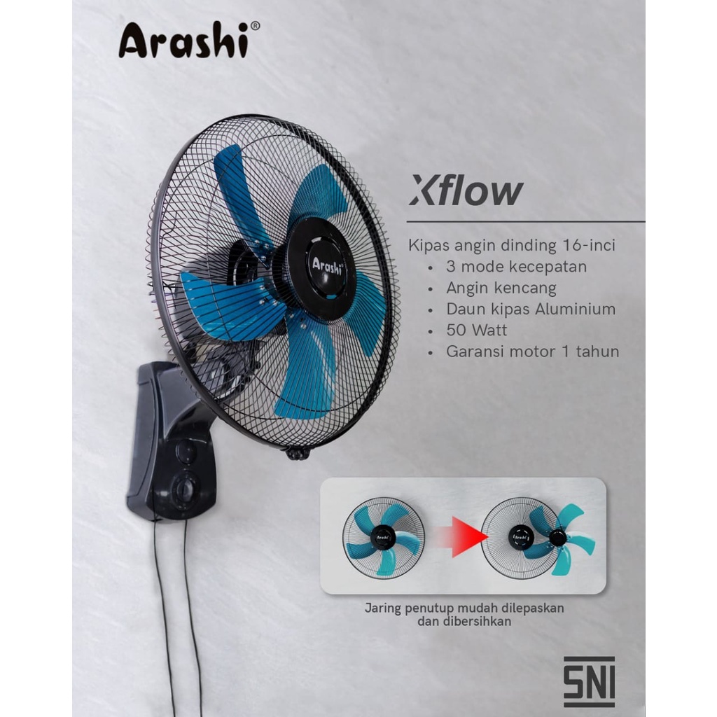 Arashi Kipas Angin dinding Wall Fan Xflow &amp; Apace PWF 16&quot; Inch AR 228 50W