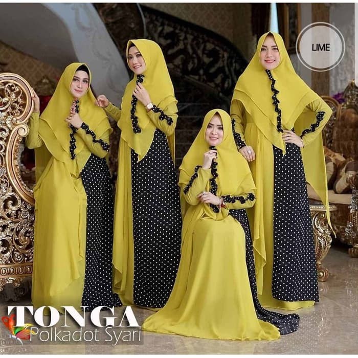 Gamis Lebaran 2020 Remaja Model Gamis Terbaru Maxi Salandra B PA606 Tonga Polkadot Syari Set Hijab