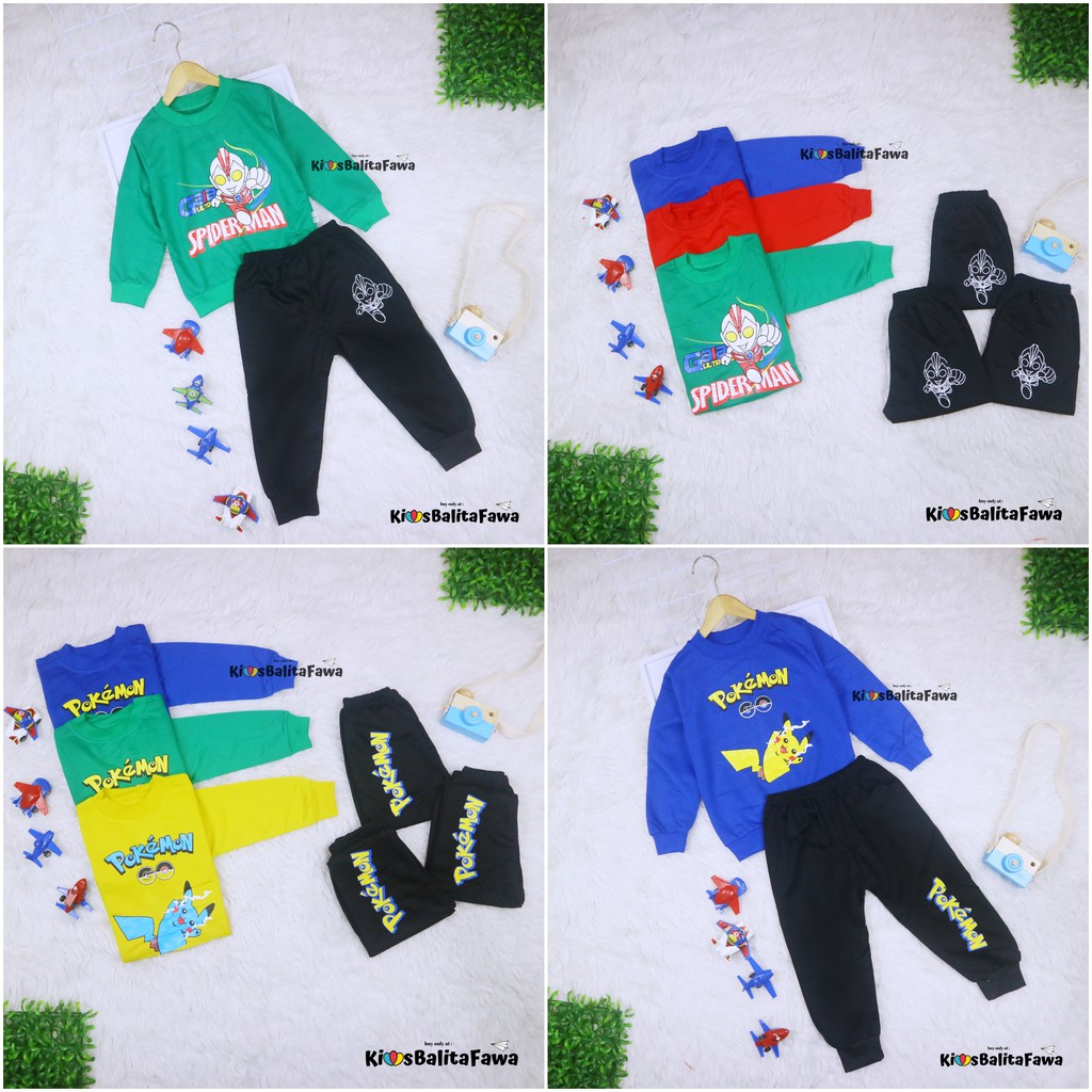 (LAKI) Setelan Ariel Kids 1-5 tahun / Baju Anak Joger Cowok IMPORT Sweater Bawahan Jogger Bahan Kaos