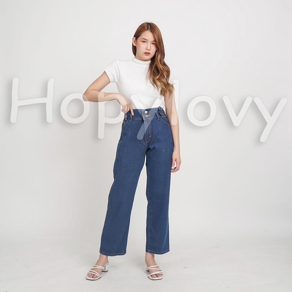 HOPYLOVY Celana Panjang Boyfriend Wanita Boyfriend Jeans Double Button Danilove