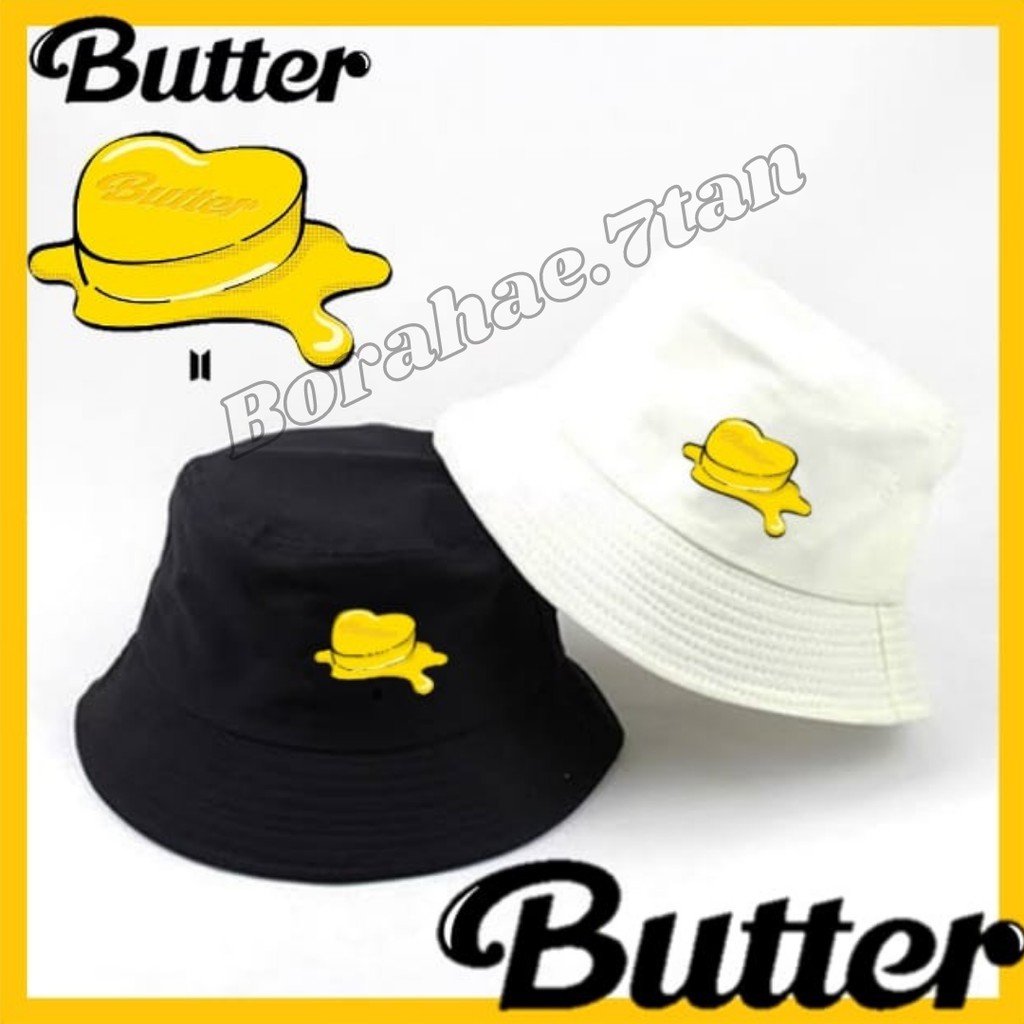 Topi Bucket Hat Kupluk Korea Kpop BTS Butter Logo Jungkook Taehyung Murah