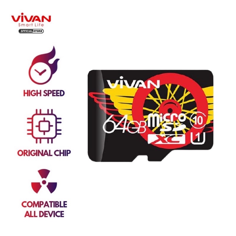 VIVAN V64U10 64G Class 10 Micro SD TF Card - Black + Red - Garansi Resmi 1 Tahun