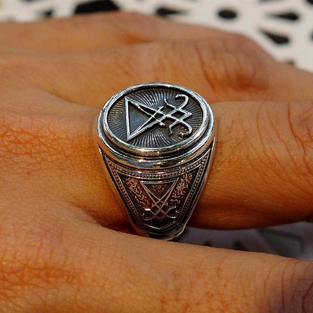 Sigil of Lucifer 316L Stainless Steel Signet Ring Seal of Satan Biker Rings Gothic Occult Unisex Jewelry Size 7-14