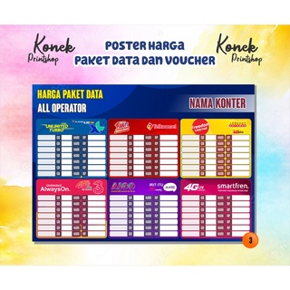 Jual (All Operator) Poster Konter Daftar Harga Kuota dan Paket Data