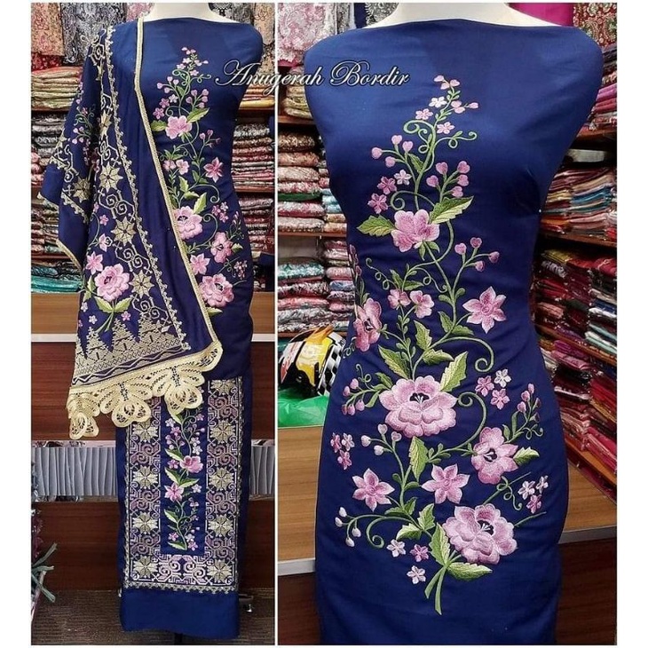 Bahan Baju Kurung Bordir Set Selendang 03