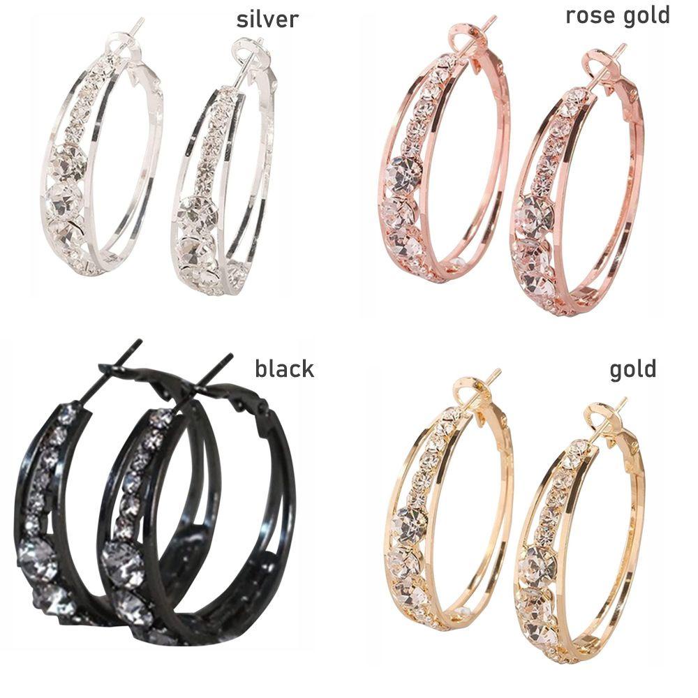 Nanas Berlian Imitasi Anting Hoop Trendi Wanita Gadis Hoop Stud Earrings