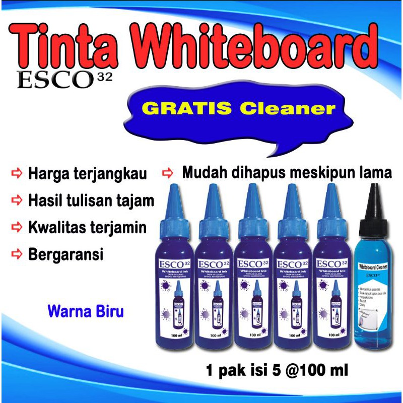 

Tinta spidol papan tulis whiteboard esco pak 100 ml biru
