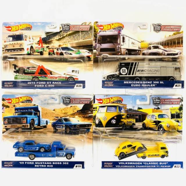 Hot Wheels Team Transport H SET Mercedes Benz VW Classic Bug Ford Mustang Ford GT HW NEW Hotwheels