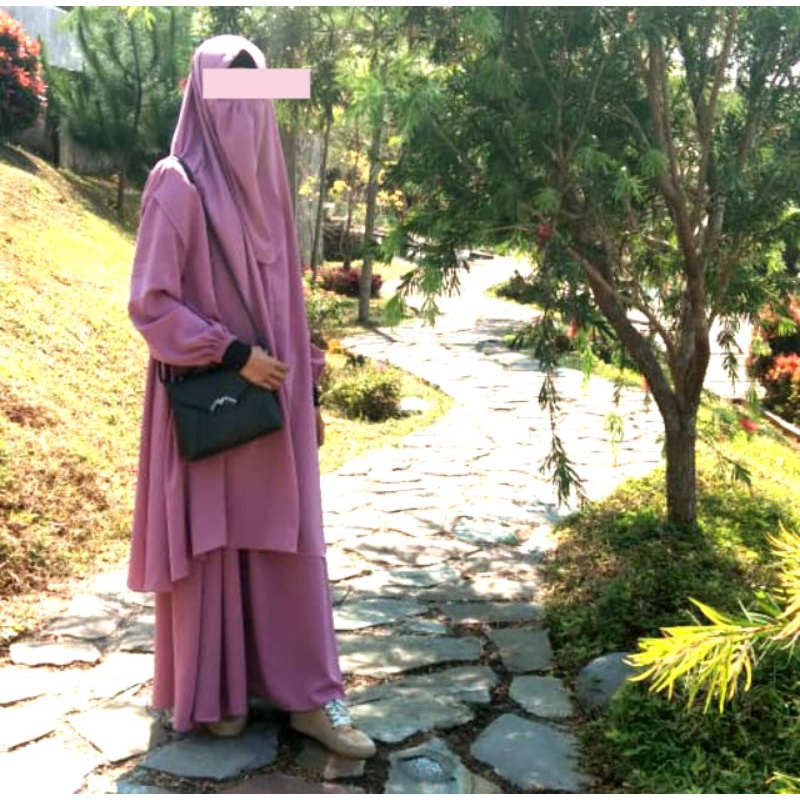 Gamis set khimar syar'i premium bahan wolfis free cadar tali