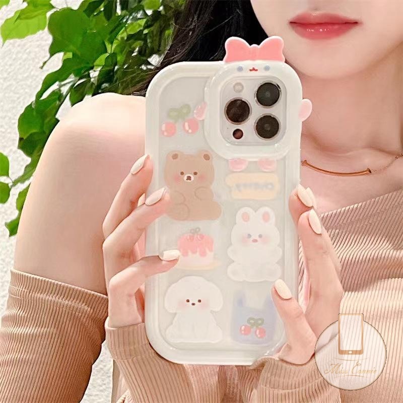 Soft Case Motif Kartun Cherry Bear Puppy 3D Untuk IPhone 7 8 6 6S Plus 14 Plus 11 12 13 14 Pro MAX XR X XS MAX SE 2020