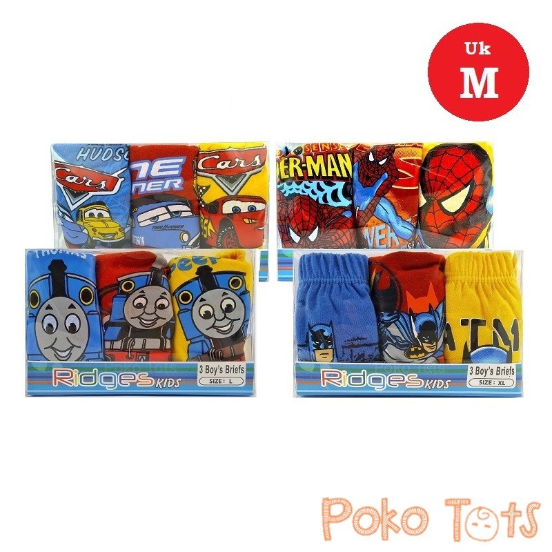 Ridges Boy's Briefs Character Size M (MEDIUM) Isi 3 Celana Dalam Karakter Anak Cowo CD Laki-Laki