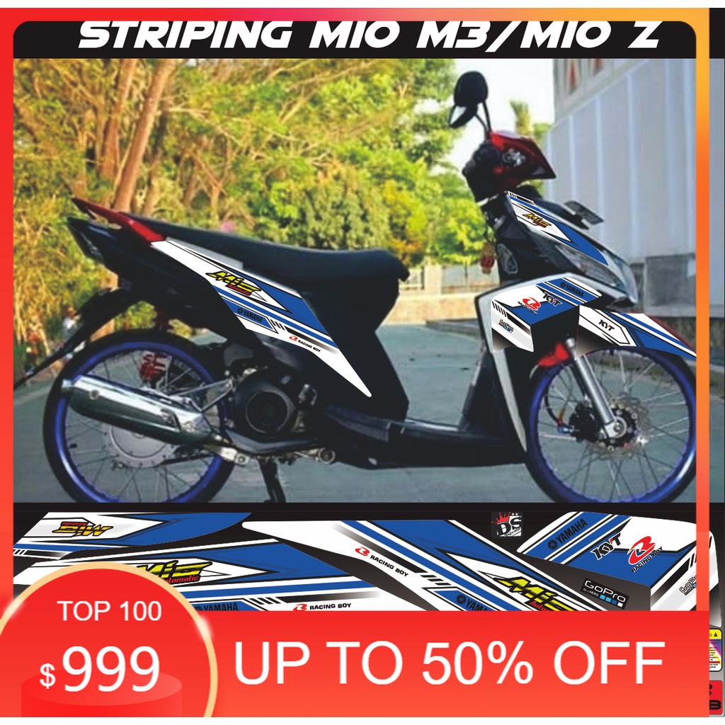 cod/sticker/ STRIPING MIO M3/MIO Z VARIASI SIMPLE WARNA PUTIH BIRU RACING