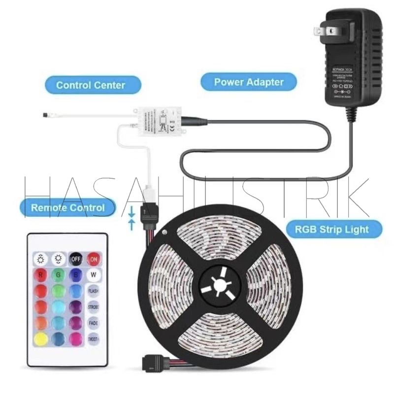 LAMPU LED STRIP RGB 3528 2835  5050 WARNA WARNI IP65 5M10M DC12V + ADAPTOR + REMOTE 3528 (LAMPU TIKTOK)