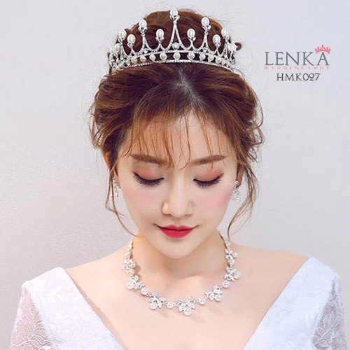 Aksesoris Royal Pengantin Wanita l Paket Crown Kalung Anting Wedding Lenka - HMK027