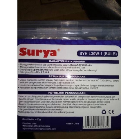 SURYA Senter Kepala SYH L30W-1 Head Lamp 30 watt + bulb - Cahaya Putih