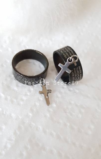 Ready best seller import cincin Titanium Black Rohani / cincin salib import titanium black