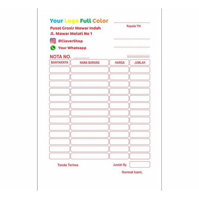 

Cetak Nota Bon 2 Rangkap/Ply Warna Full Color TERPERCAYA