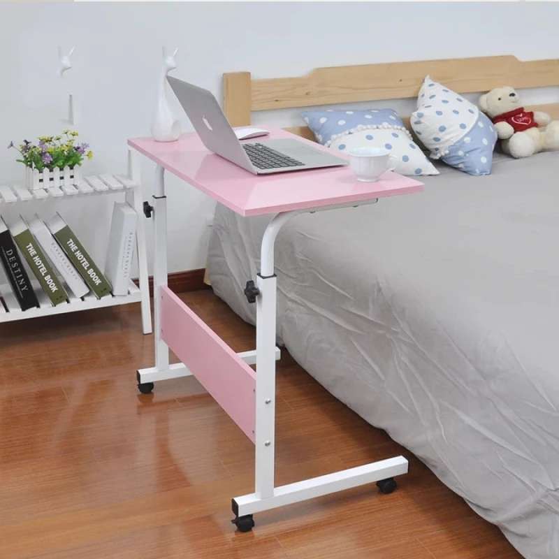 Meja Laptop Lipat Roda Portable Standing Desk Adjustable Desktop Samping Tempat Tidur Makan Anak Table Stand Rotate Anti Air Aluminium Multifungsi Murah