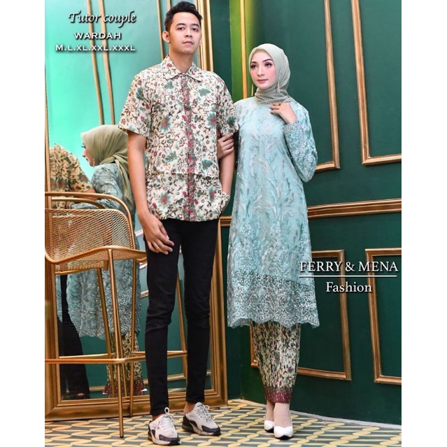 Couple Kebaya Tunik Tulle dan Kemeja Batik / Kebaya Couple / Kebaya Lamaran / Kebaya Couple / Kebaya