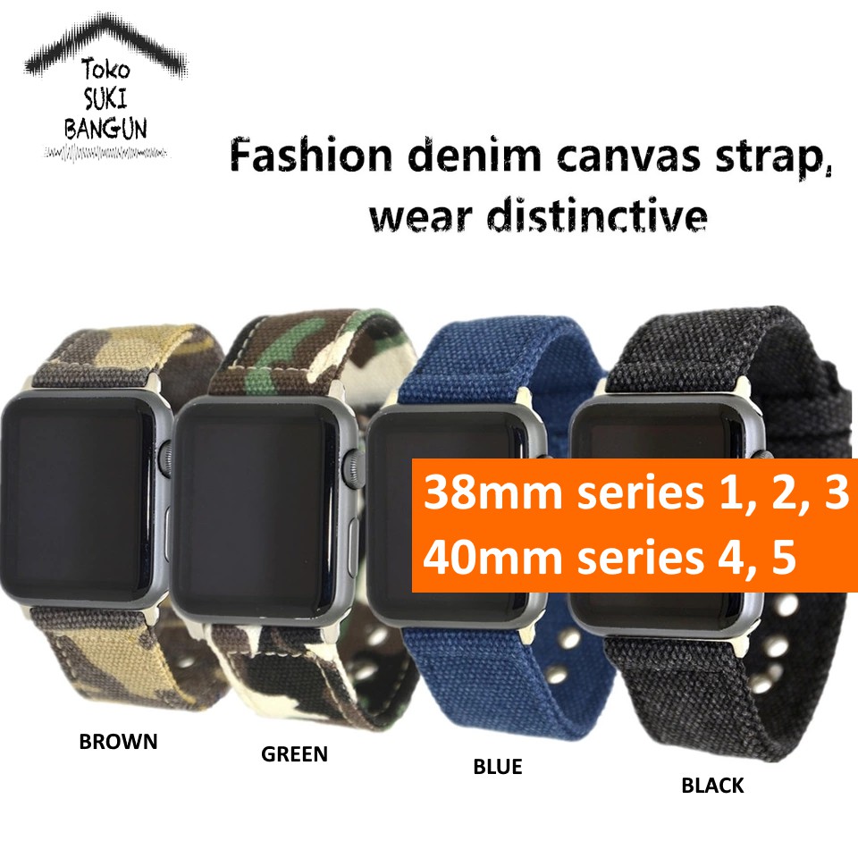 Strap Apple Watch Series 7 6 5 4 3 2 1 41mm 40mm 38mm TALI JAM Army Canvas Camouflage Leather